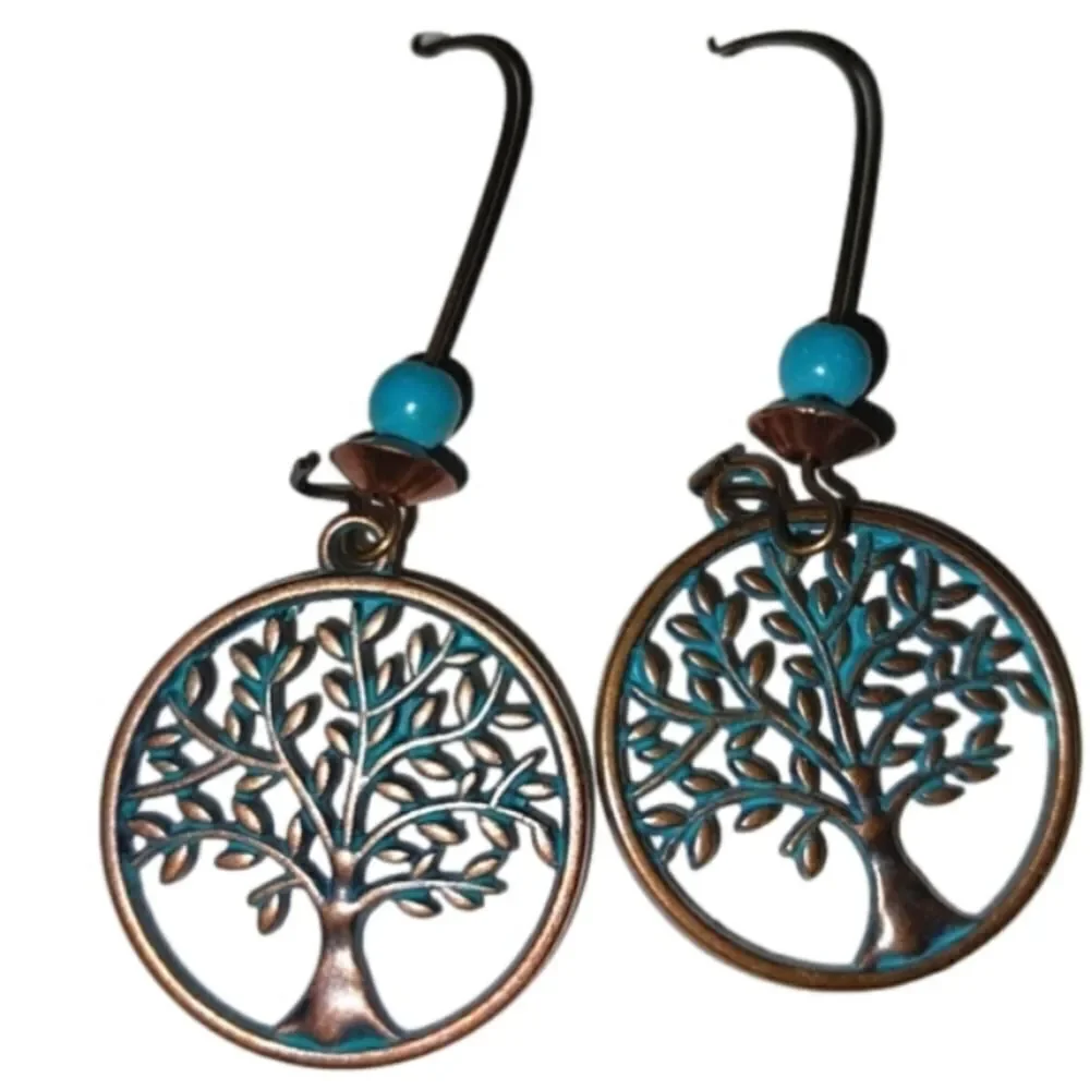 Hand crafted vintage tree dangle earrings - Picture 1 of 6
